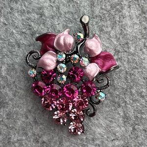 Vintage Grape Cluster Brooch With Pink And Purple Stones